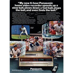 1980 Panasonic Omnivision VCR PV-1750 Vintage Print Ad Reggie Jackson Wall Art